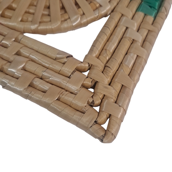 Vintage Straw Woven Square Trivets Set Of Four Pink Green Retro Boho - Picture 6 of 9